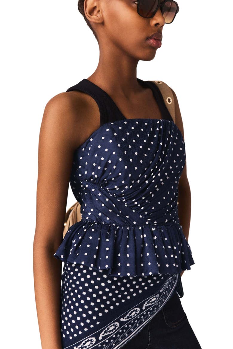 Patterned bustier top, Alternate, color, Navy dot bandana print