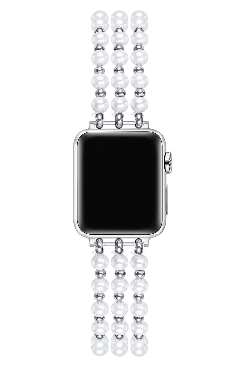 Eve Beaded Faux Pearl Apple Watch® Watchband, Alternate, color, SILVER