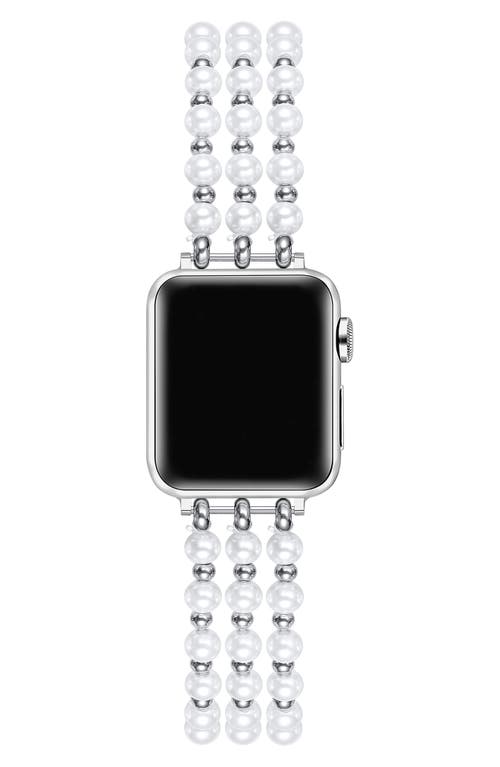 The Posh Tech Eve Beaded Faux Pearl Apple Watch® Watchband In Silver