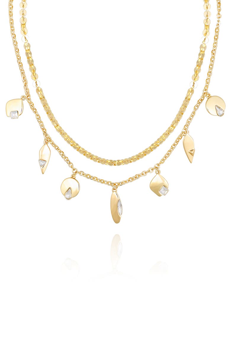 Crystal Charm Layered Gold- Necklace, Alternate, color, 14K Gold Plated
