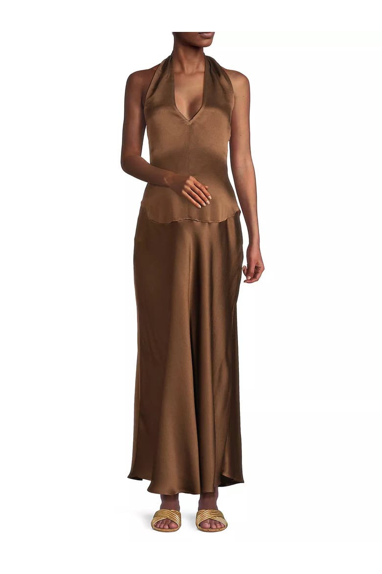 Giselle Satin Halter Dress, Main, color, Chocolate