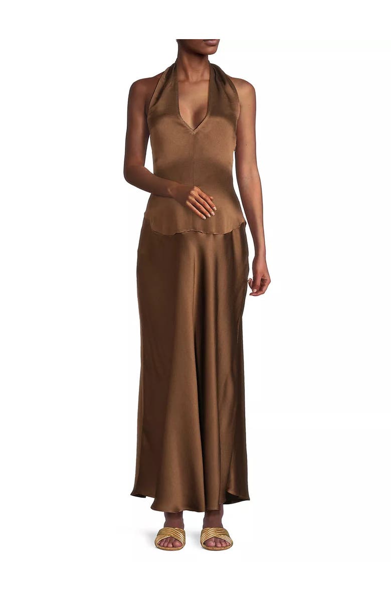 Emilia George Giselle Satin Halter Dress, Main, color, Chocolate