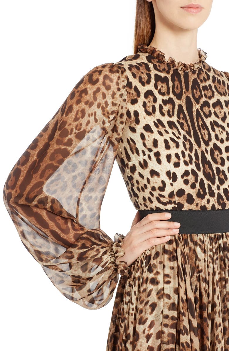 Dolce&Gabbana Leopard Print Stretch Cady Blouse, Alternate, color, 