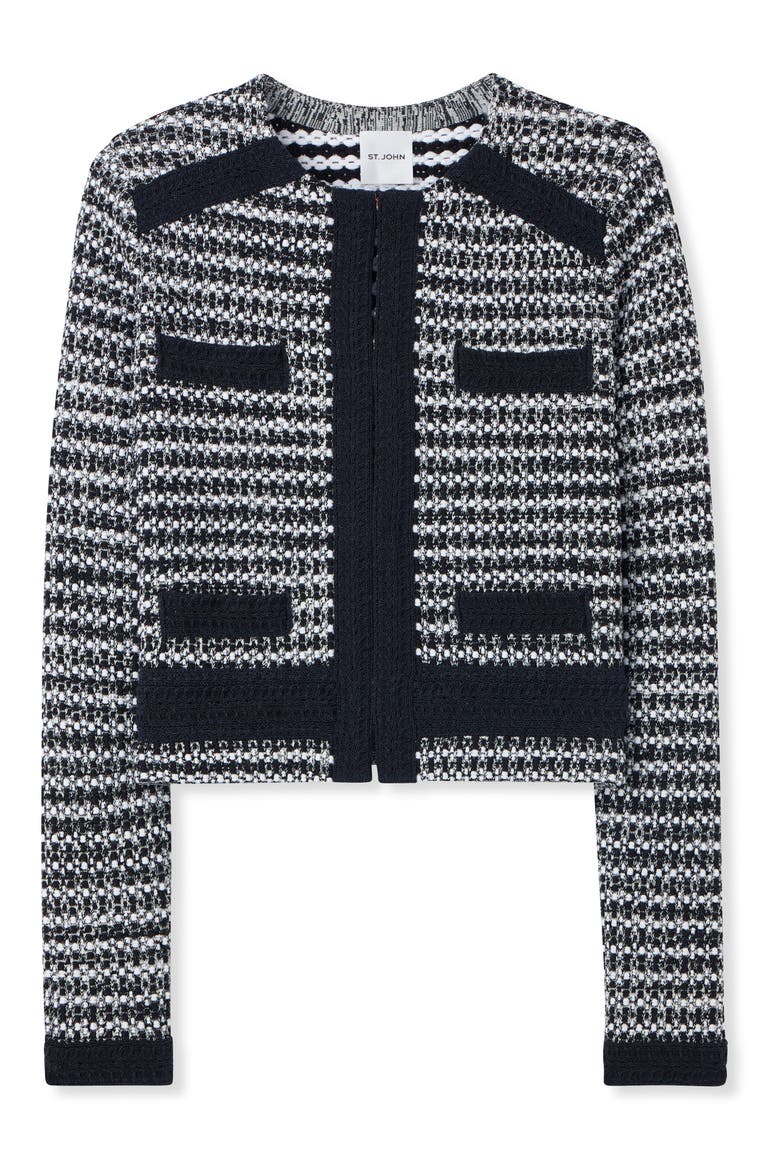 Bicolor Mixed Knit Crop Jacket, Alternate, color, BLACK/ IVORY MULTI