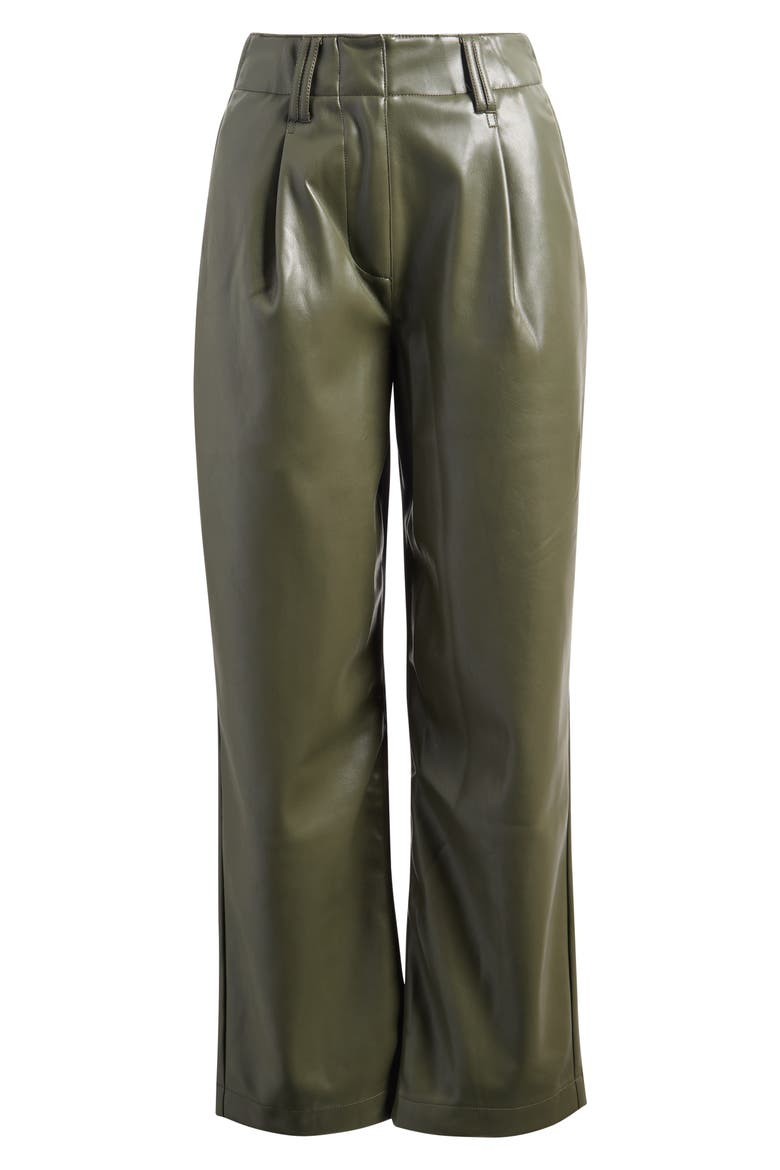 Pleated High Waist Faux Leather Pants, Alternate, color, KHAKI