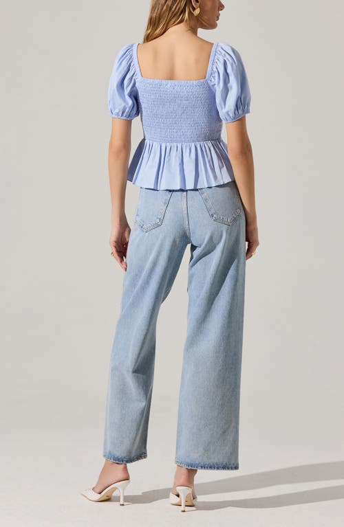 Astr The Label Smocked Peplum Shirt In Sky Blue