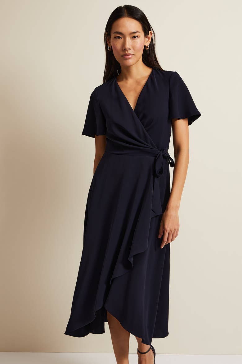 Julissa Short Sleeve Wrap Dress, Alternate, color, Navy