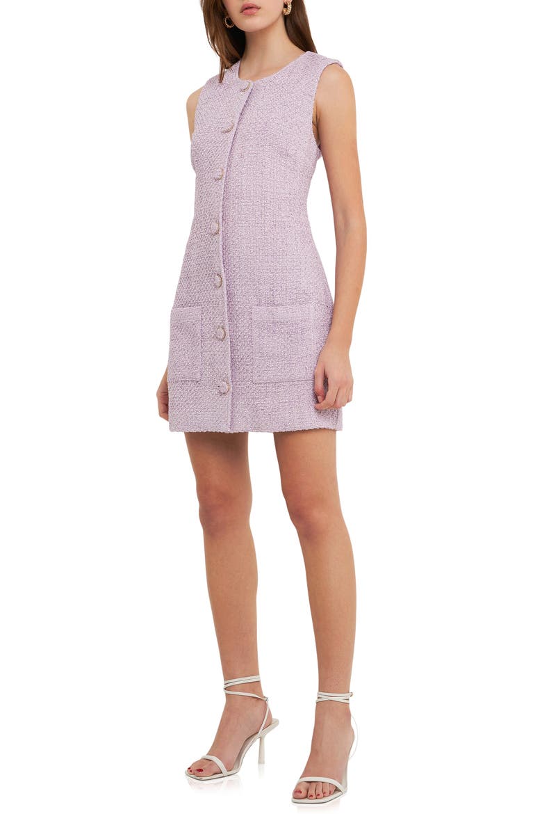 Sleeveless Tweed Minidress, Alternate, color, LILAC