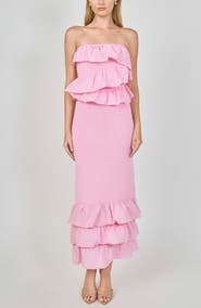Endless Rose Ruffle Detail Mixed Media Strapless Dress