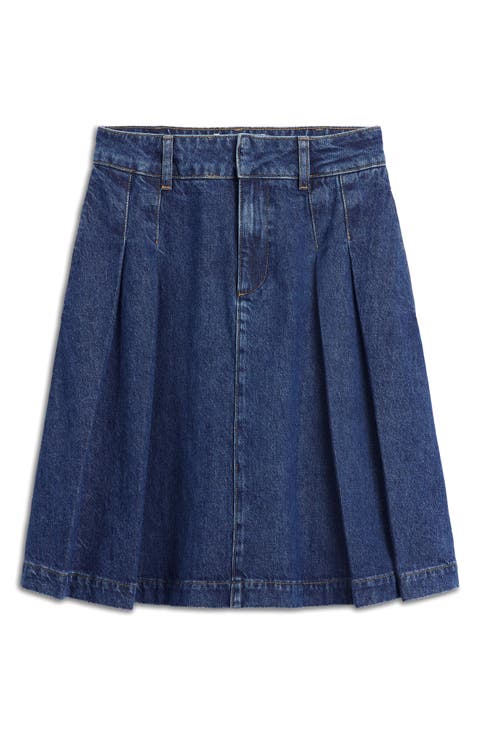 Pleated Denim Skirt