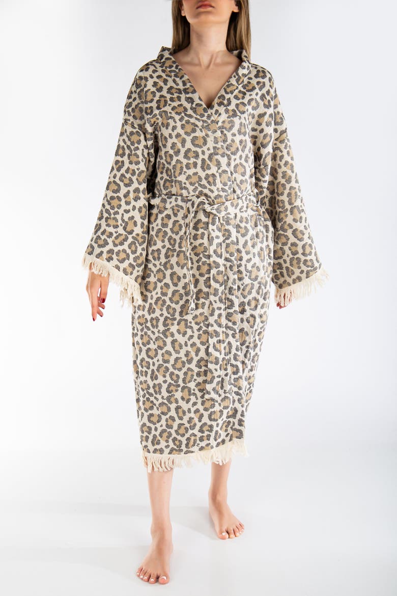Calista Handmade Leopard Cotton Robe Cover-Up, Alternate, color, Leopard Beige