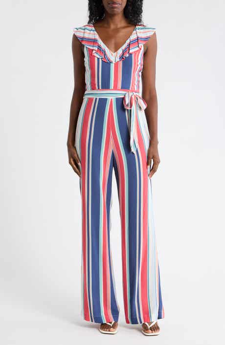 matty m. Stripe Ruffle Sleeveless Jumpsuit