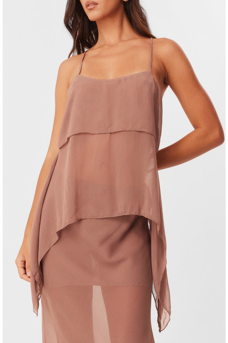 Tamara Handkerchief Hem Chiffon Cami Top, Main, color, MOCHA