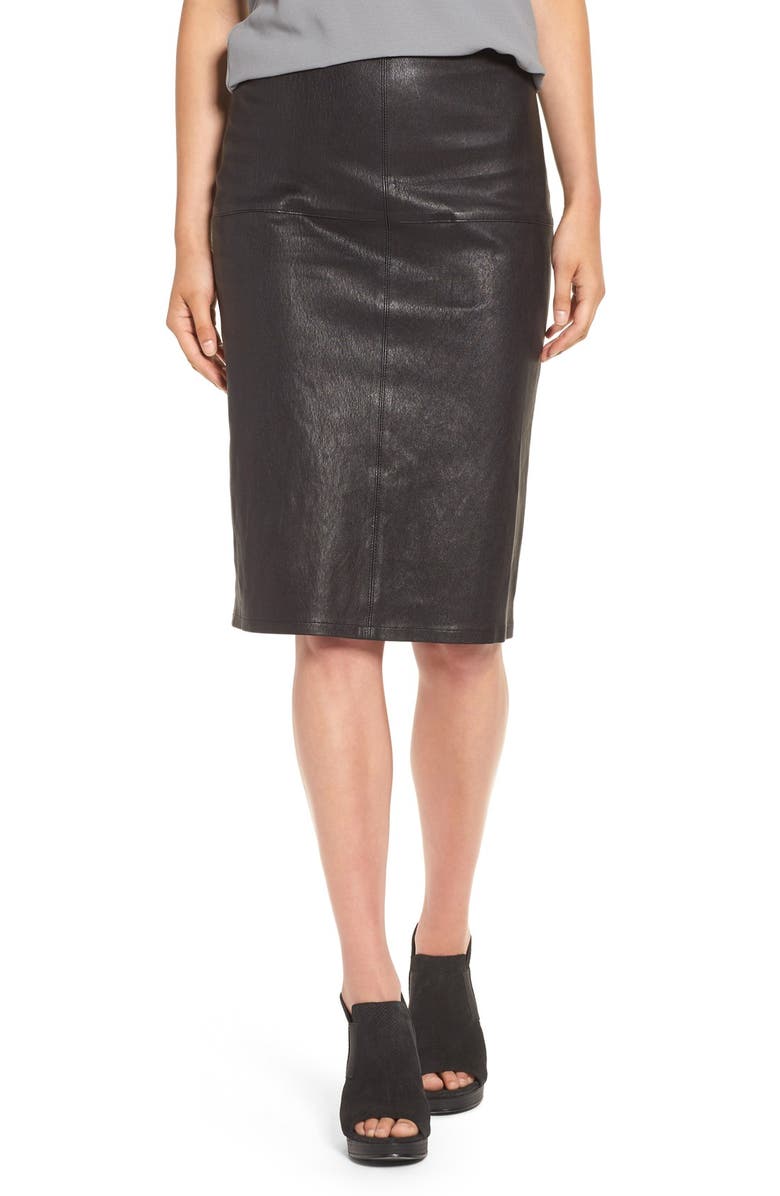 Eileen Fisher Modern Stretch Leather Pencil Skirt, Main, color, 
