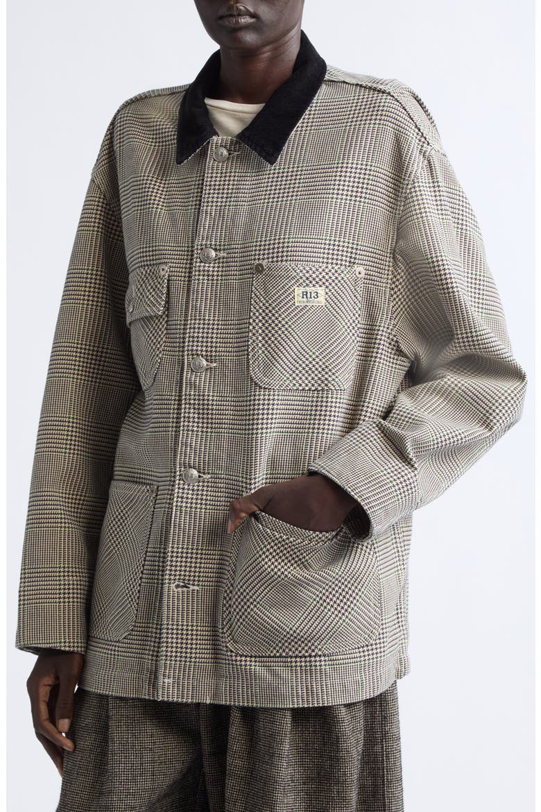 Glen Plaid Relaxed Fit Chore Jacket, Alternate, color, PRINCE OF WALES GREY CHECK