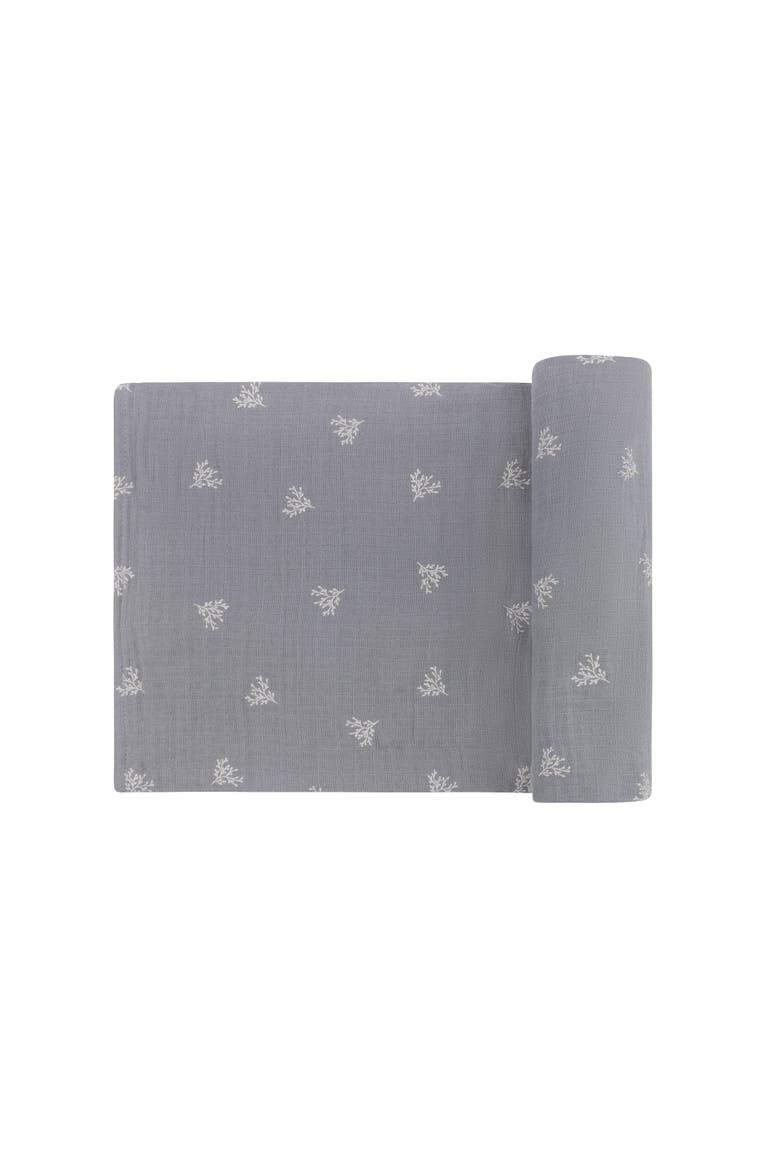 Velour Leaf Pattern Collection - Muslin Swaddle, Alternate, color, Blue