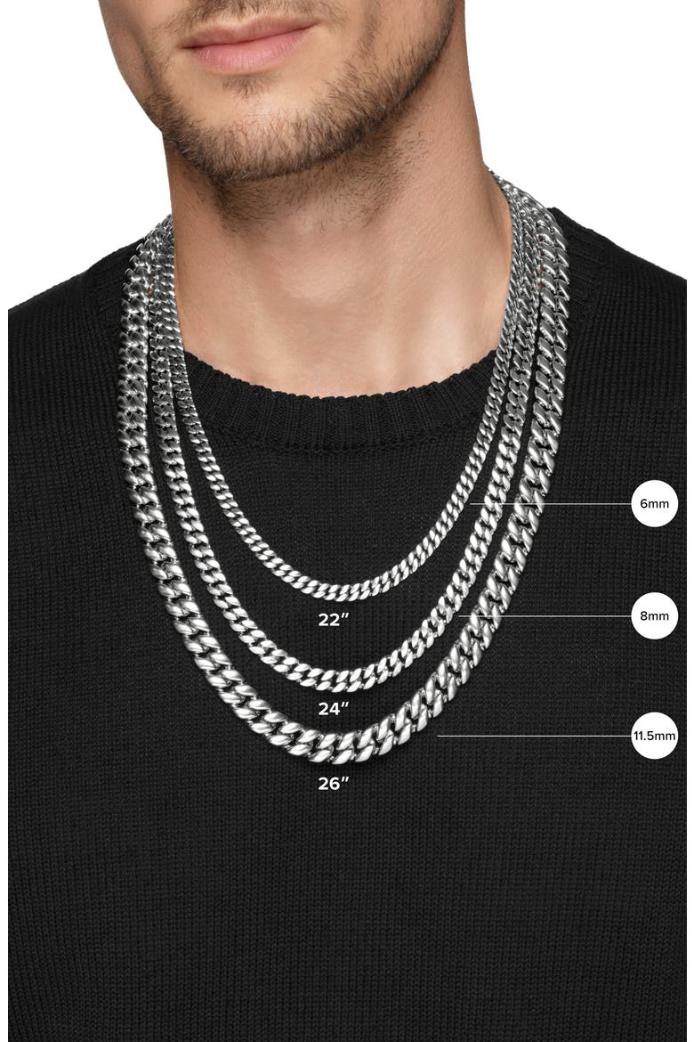 Men's Curb Chain Necklace in Sterling Silver with Black Diamonds, 6mm, Alternate, color, STERLING SILVER/ BLACK DIAMOND