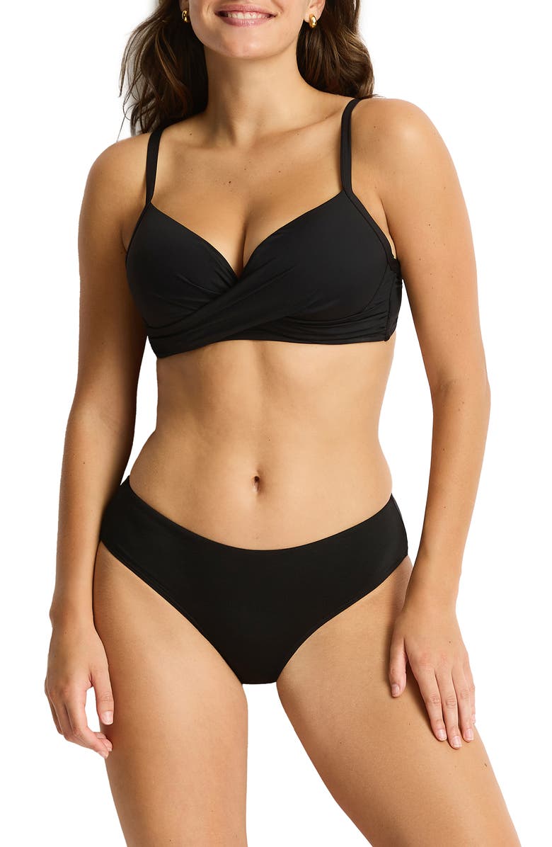 Sea Level Cross Front D- & DD-Cup Molded Underwire Bikini Top, Alternate, color, Black