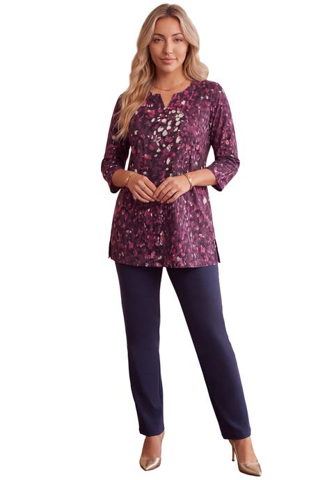 Plus Size Three Quarter Sleeve Notch Neck Soft Knit Tunic