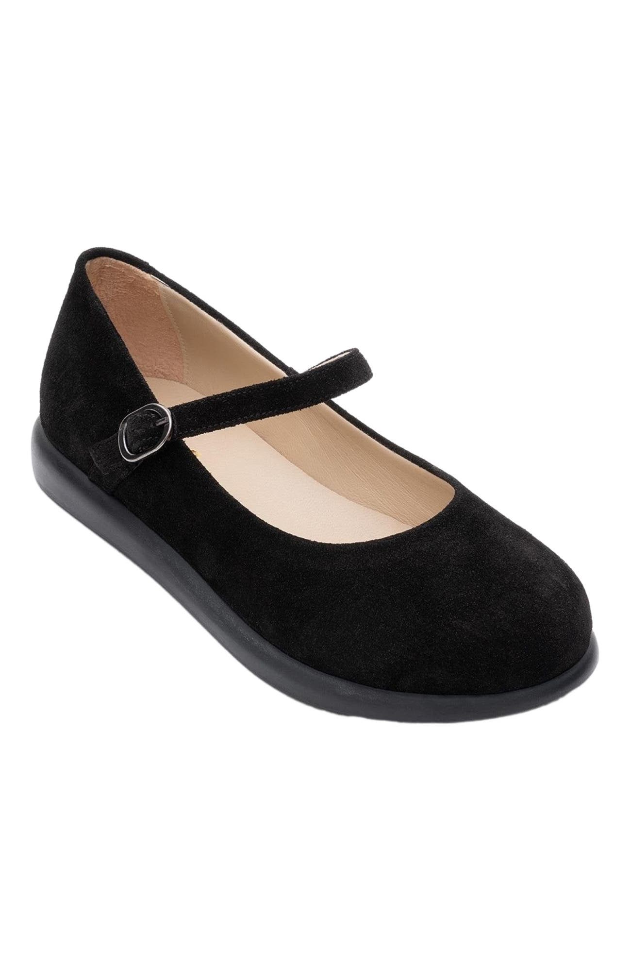 Forever 
Always Shoes ANISA Leather Strap Flat, Main, color, Black Leather