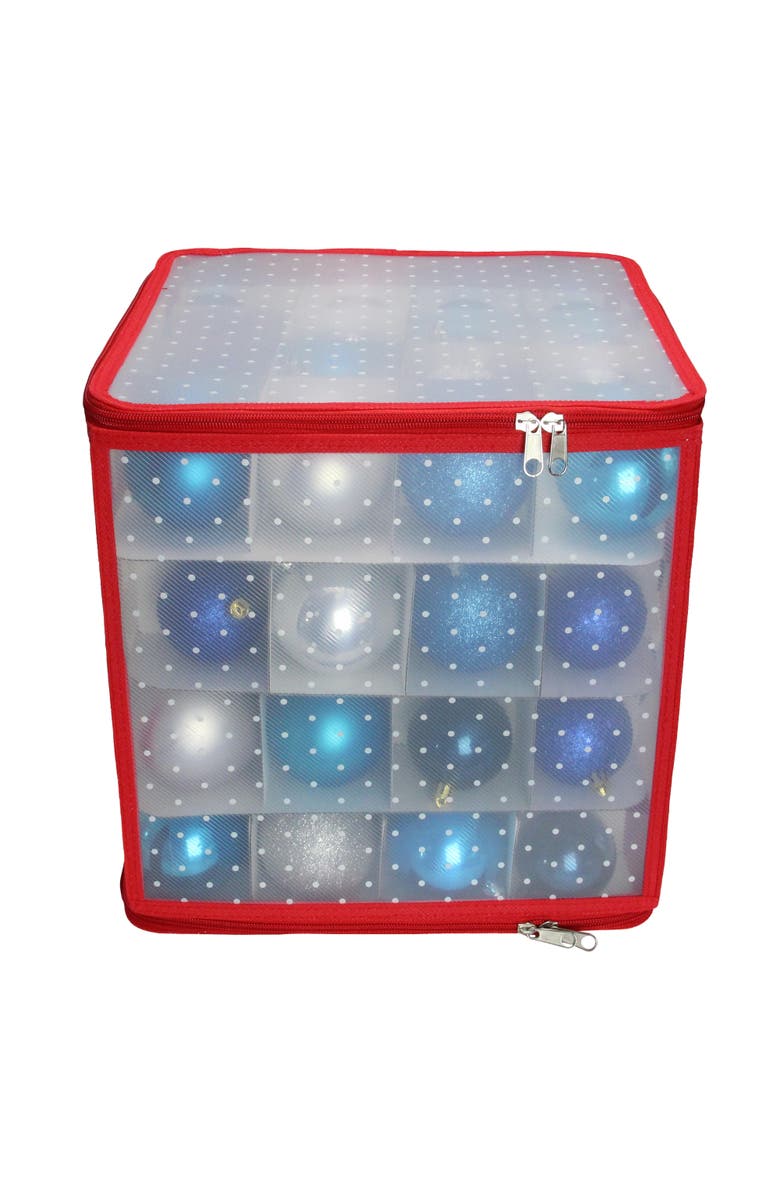 Northlight Transparent Zip Up Christmas Storage Box - 12.5" - Holds 64 Ornaments - Red and Clear, Main, color,