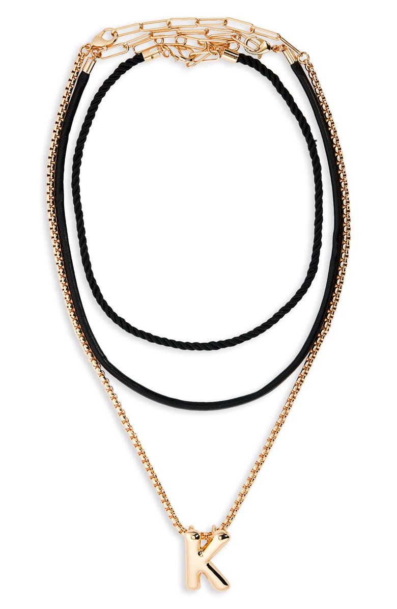 Open Edit Set of 3 Interchangeable Initial Pendant Necklaces, Main, color, K- Black- Gold