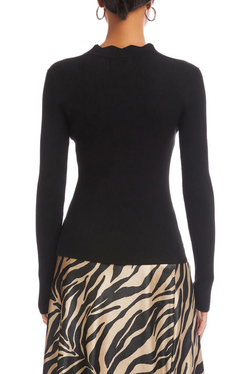 FIFTEEN TWENTY Bliss Scallop Edge Rib Cardigan, Alternate, color, Black