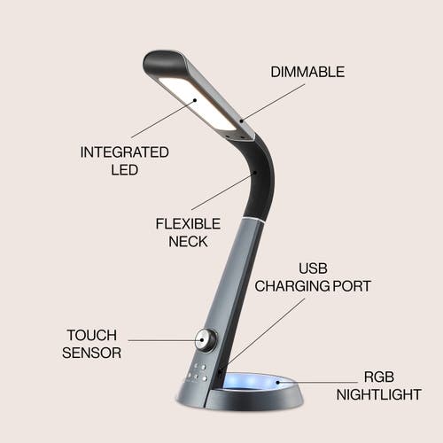 Jonathan Y Milton Contemporary Adjustable Dimmable Usb Charging Led Desk Lamp In Black