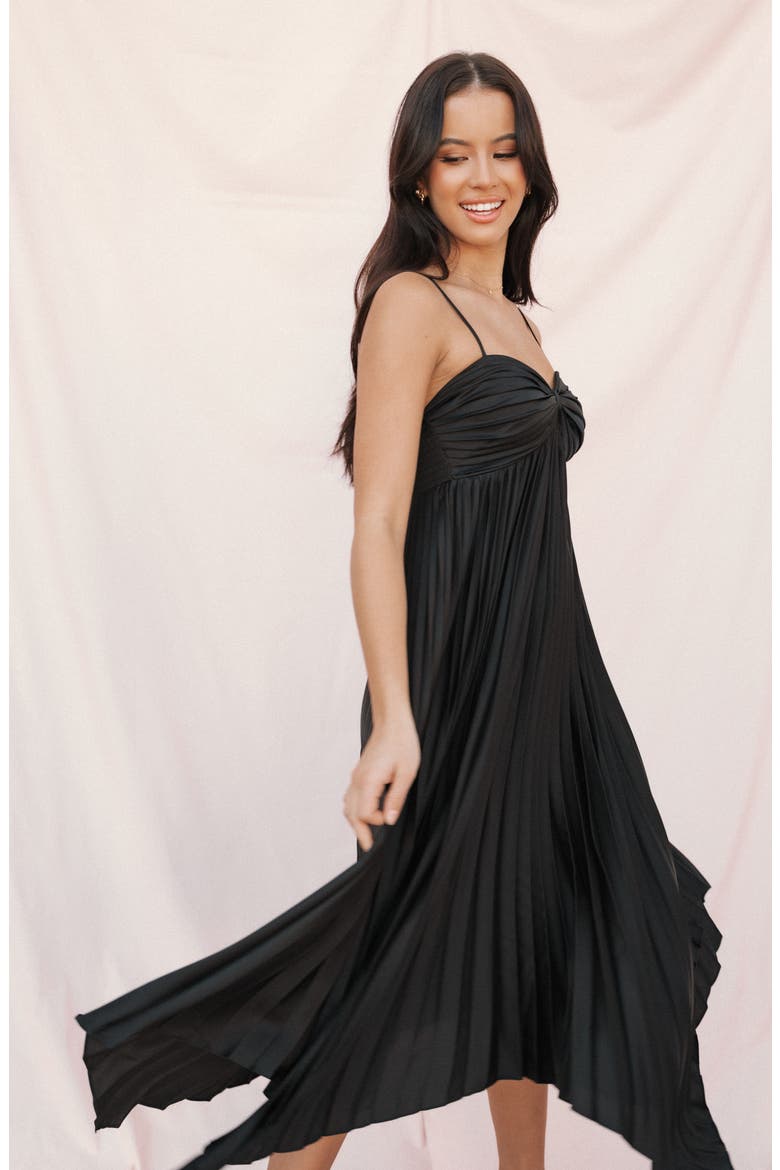 Vikki Pleated Sleeveless Satin Maxi Dress, Alternate, color, BLACK