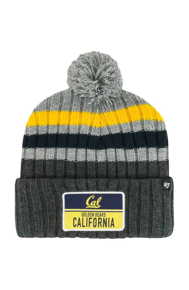 '47 Men's '47 Charcoal Cal Bears Stack Striped Cuffed Knit Hat with Pom, Main, color,
