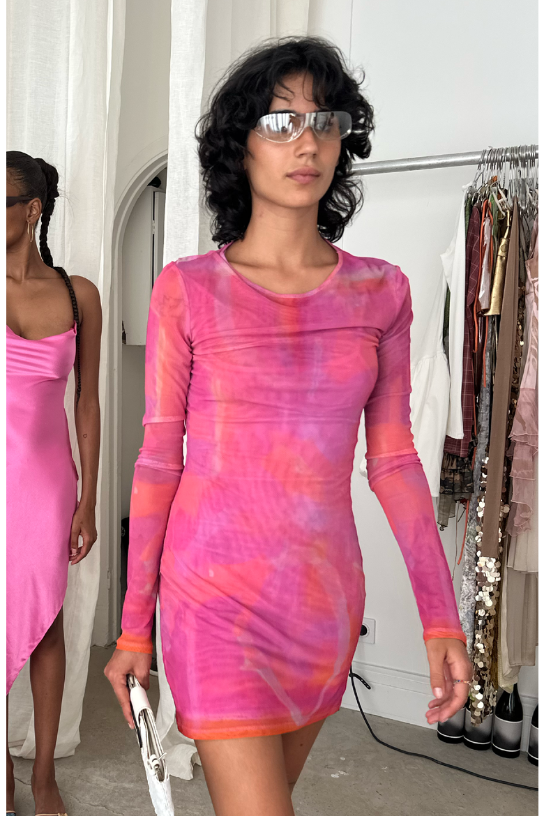 Mini Mesh Dress, Alternate, color, Pink / Orange Tie Dye