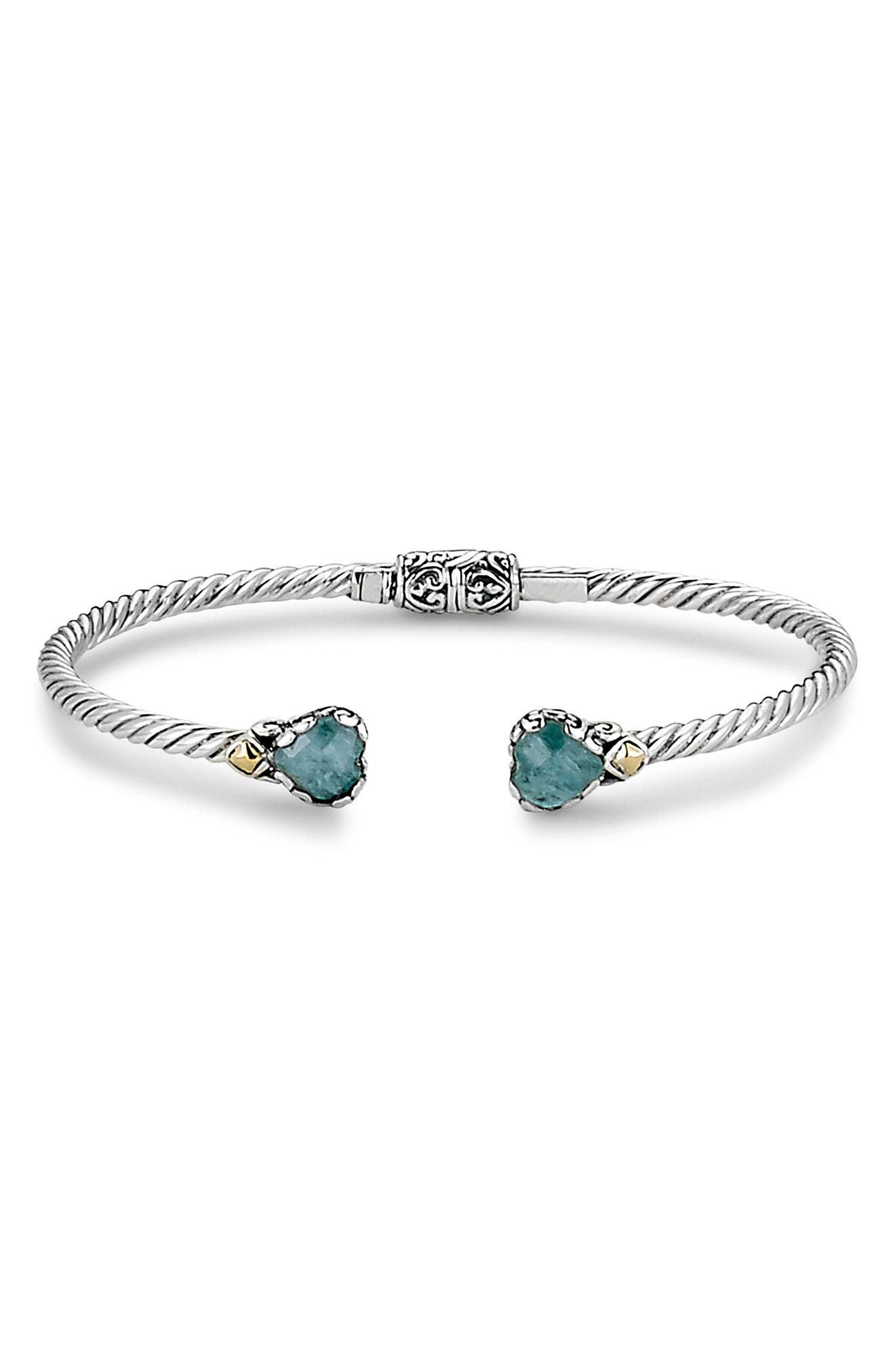 18k Gold & Sterling Silver Aquamarine Cuff Bracelet