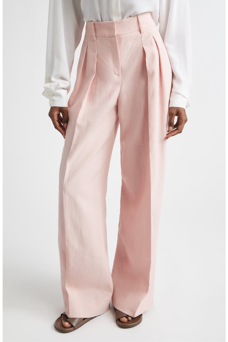 Pleated Linen Wide Leg Pants, Main, color, QUARTZ