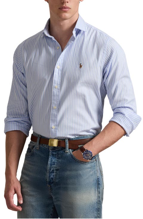 Classic Fit Stripe Stretch Cotton Button-Up Oxford Shirt