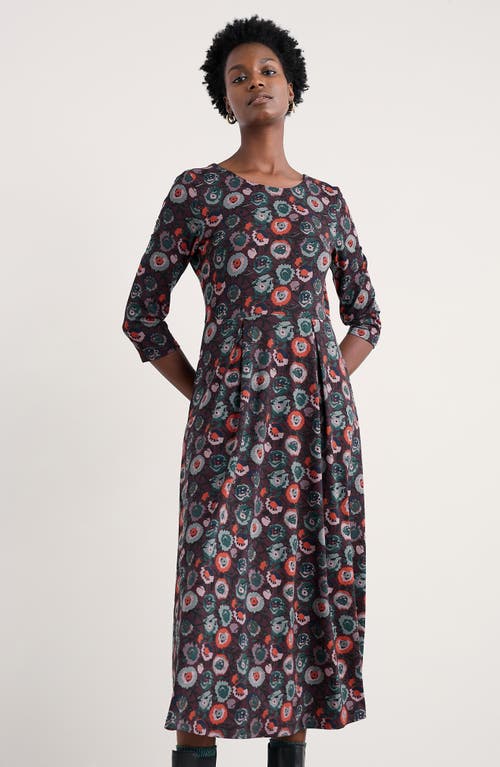 Seasalt Cornwall Veronica Print Stretch Organic Cotton Jersey Midi Dress In Blue