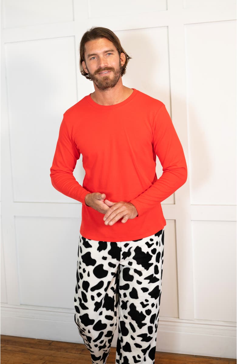 Leveret Men
s Cotton Top
Fleece Pants Printed Matching Family Holiday Pajama Set, Alternate, color, Cow