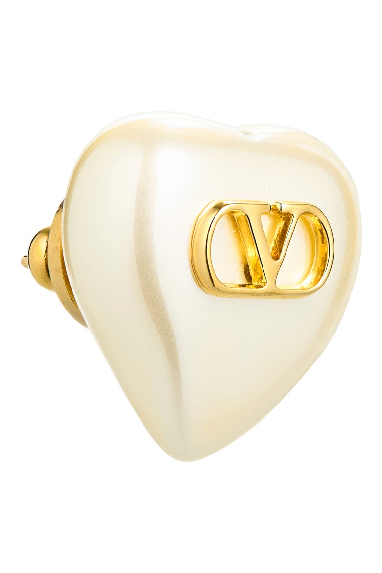 VLogo Signature Faux Pearl Heart Stud Earrings, Alternate, color, GOLD/ WHITE