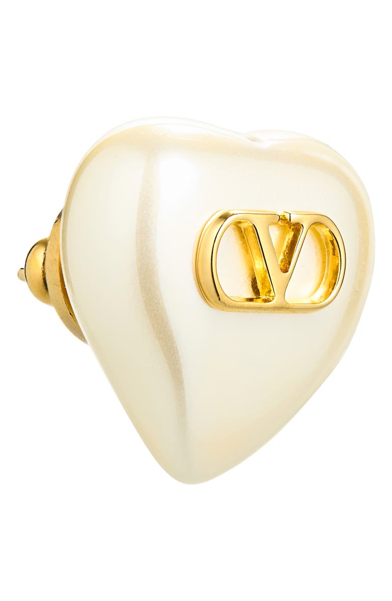 Valentino Garavani VLogo Signature Faux Pearl Heart Stud Earrings, Alternate, color, Gold/ White