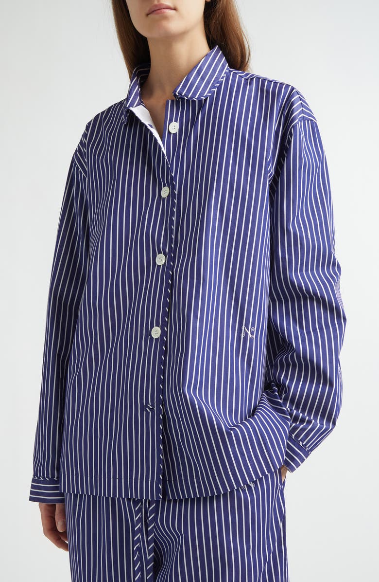 NACKIYÈ Life Is a Beach Stripe Poplin Pajama Shirt, Alternate, color, Sailor Stripe