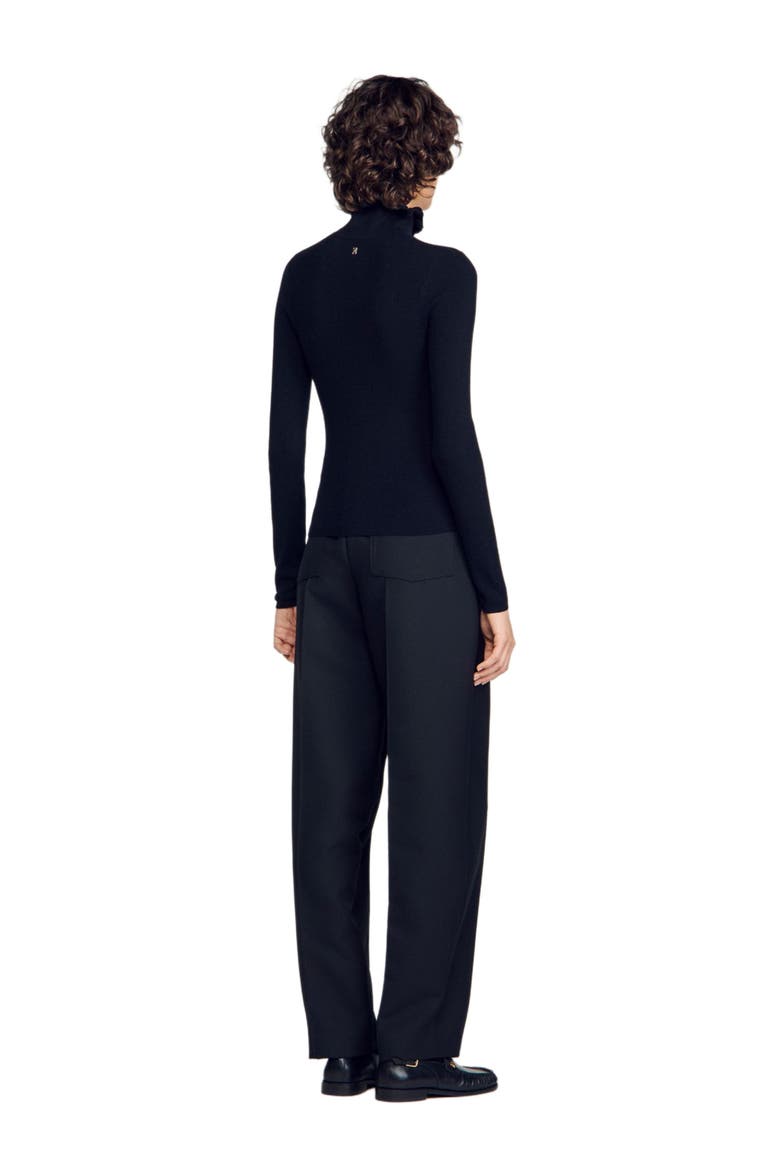 Ruffled roll-neck wool sweater, Alternate, color, Black