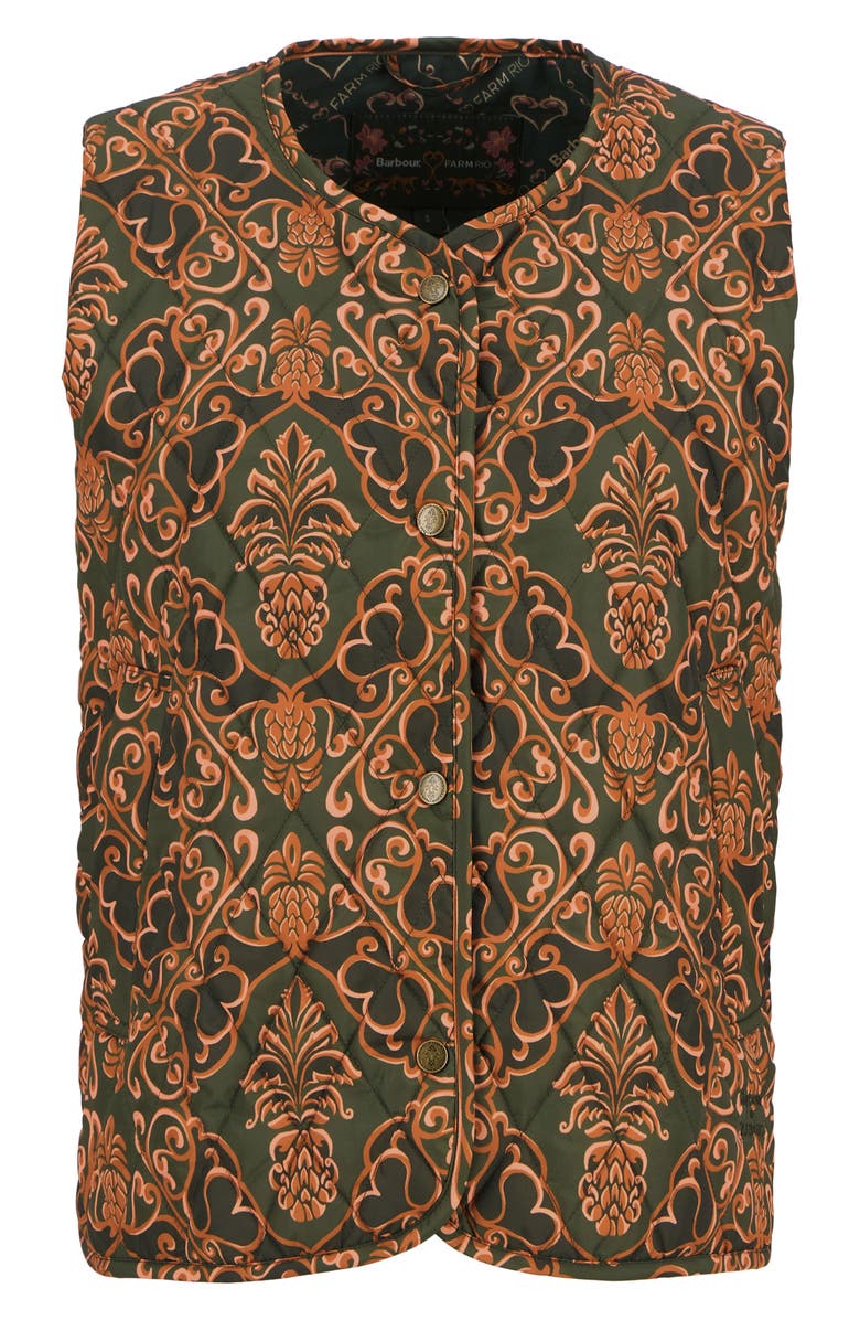Barbour x FARM Rio Fernanda Quilted Vest, Alternate, color, Pineapple/ Green Heart Print