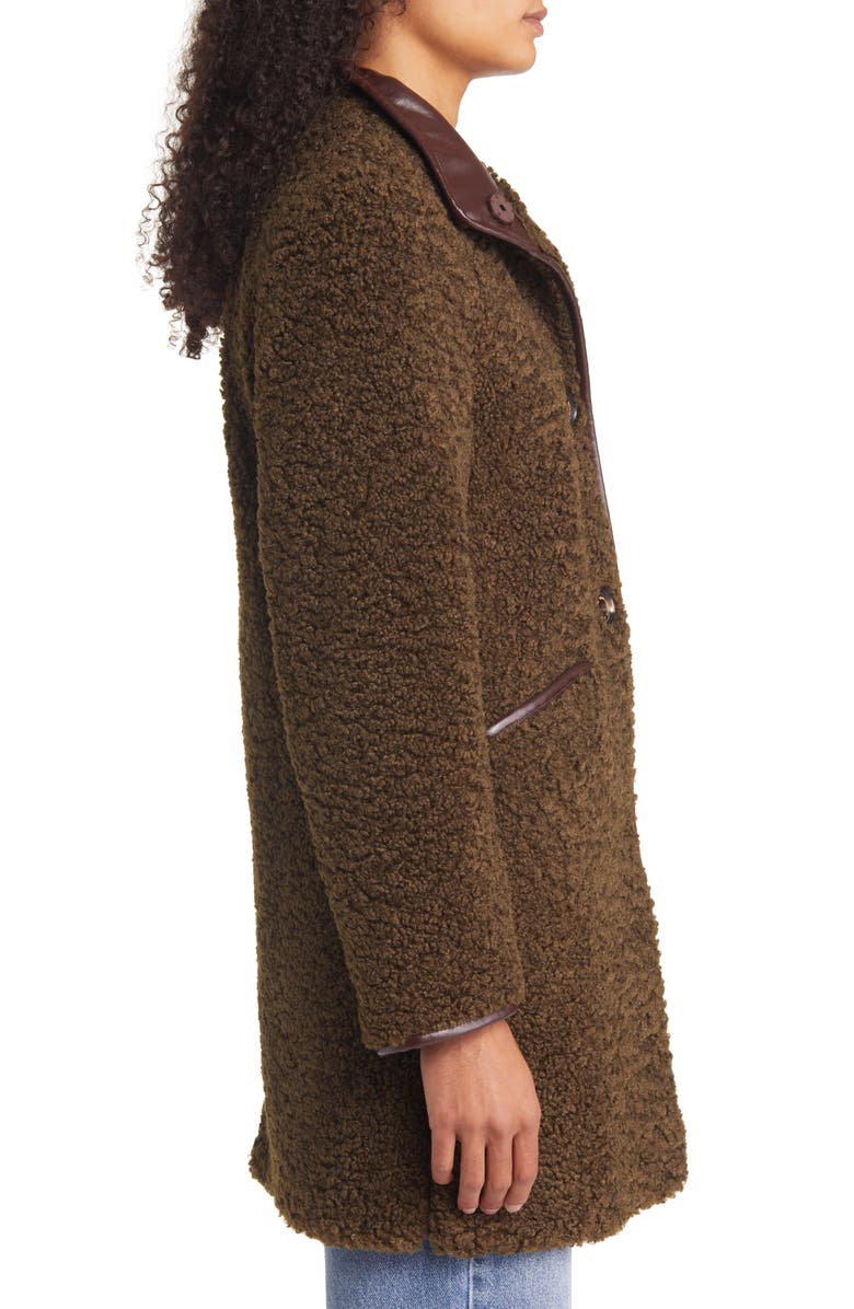 Sam Edelman Stand Collar Faux Shearling Coat, Alternate, color, Tuscan Olive