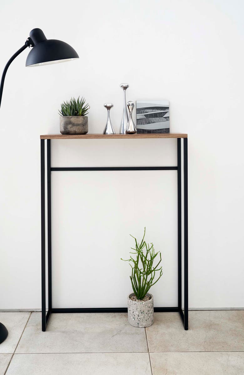 Yamazaki Narrow Entryway Wood Top Console Table, Alternate, color, Black