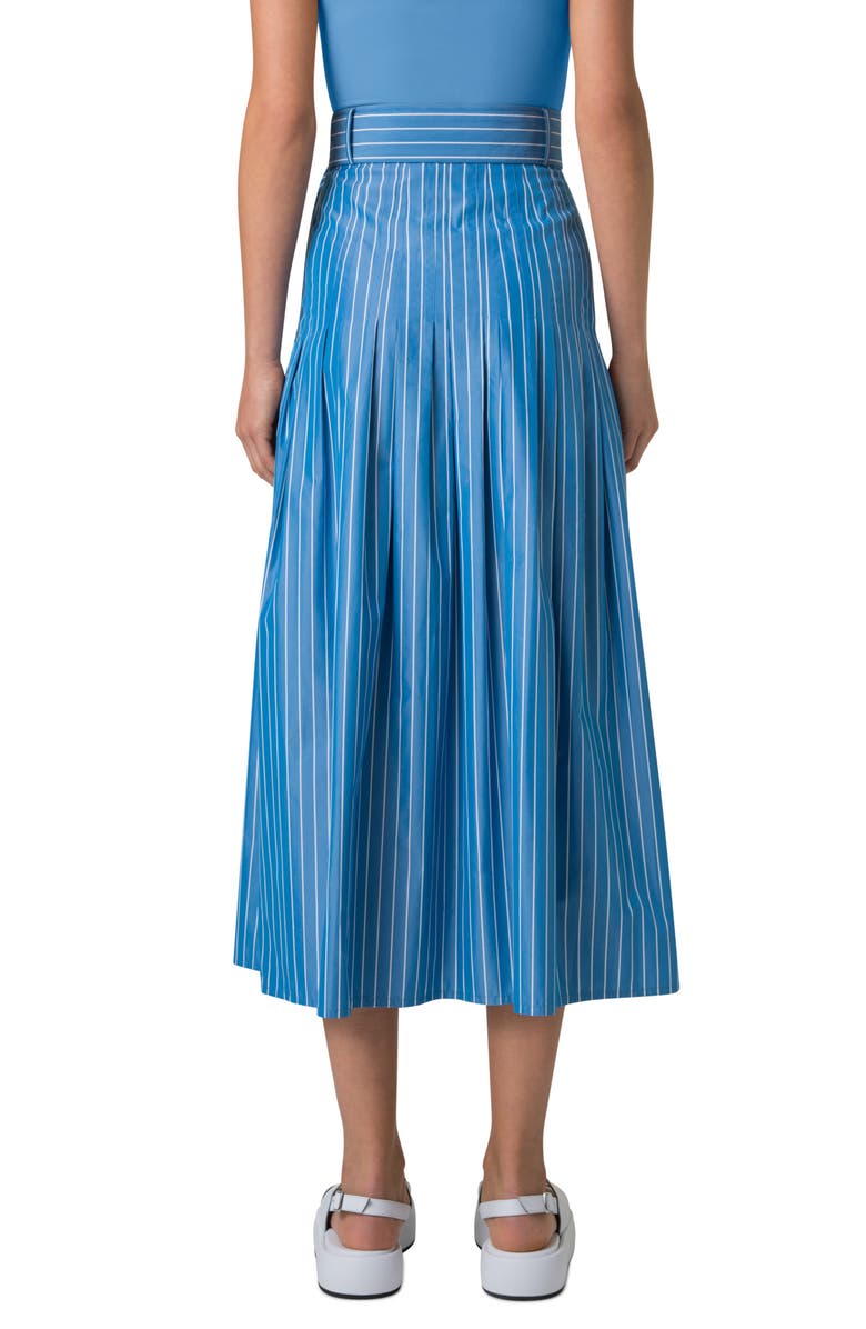 Akris punto Pajama Stripe Belted Pleated Cotton Midi Skirt, Alternate, color, 