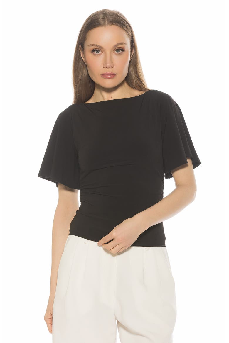 Jan Boat Neck Short Sleeve Ruched Top, Alternate, color, BLACK