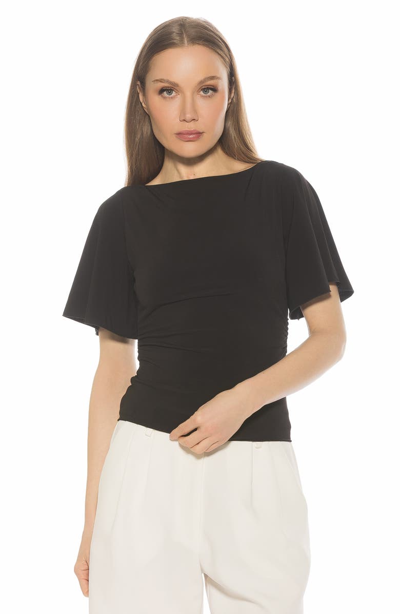 Alexia Admor Jan Boat Neck Short Sleeve Ruched Top, Alternate, color, Black