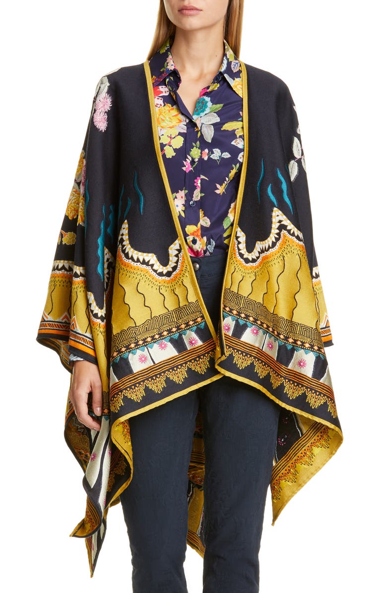 Etro Jacquard Wool Blend Open Front Poncho, Main, color, 