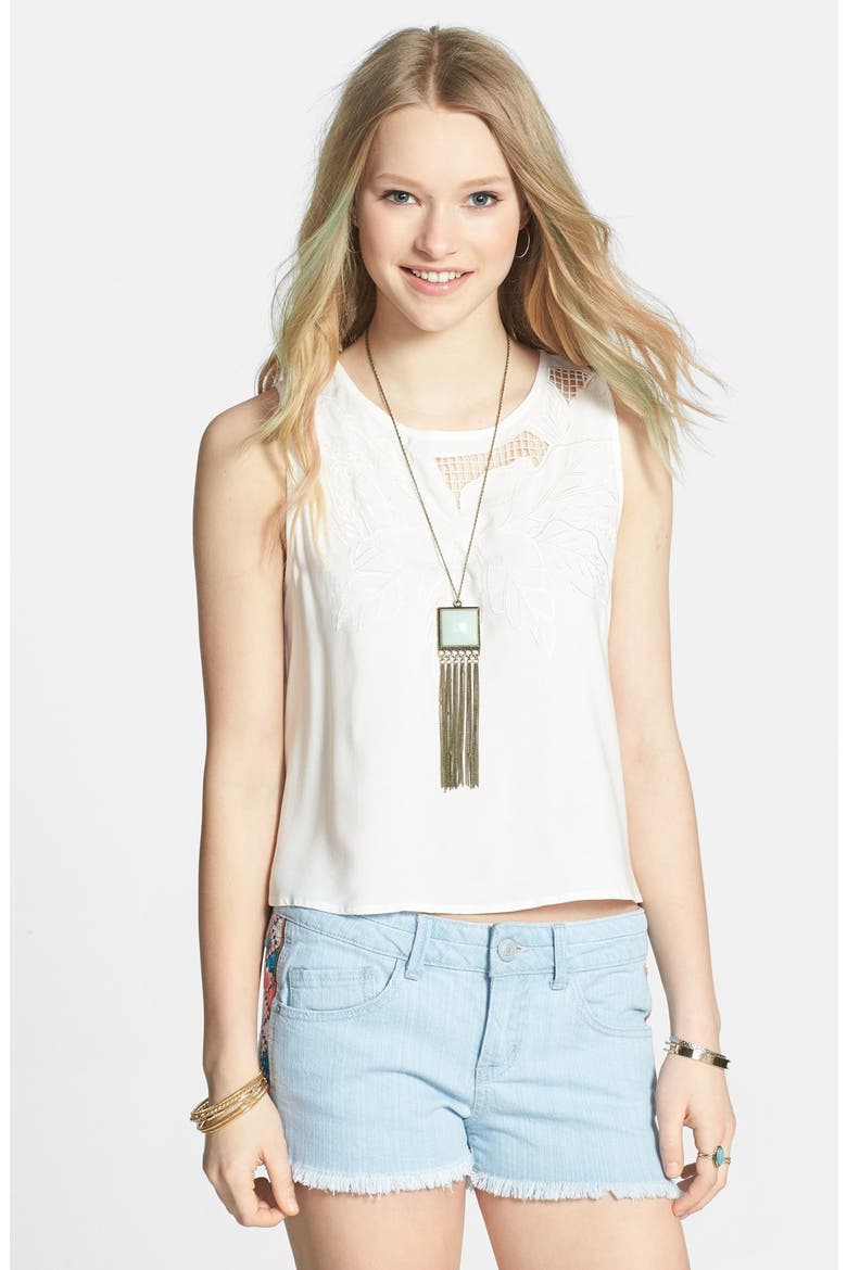 Chloe K Floral Stitch Button Back Tank, Main, color, WHITE