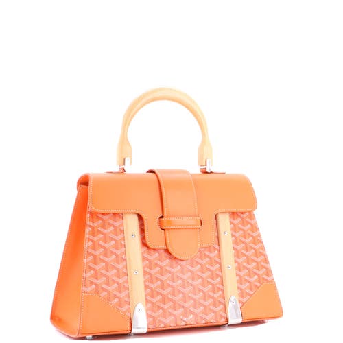 Pre-owned Goyard Goyard Saigon Top Handle Bag Coated Canvas With Leather Mm In Orange