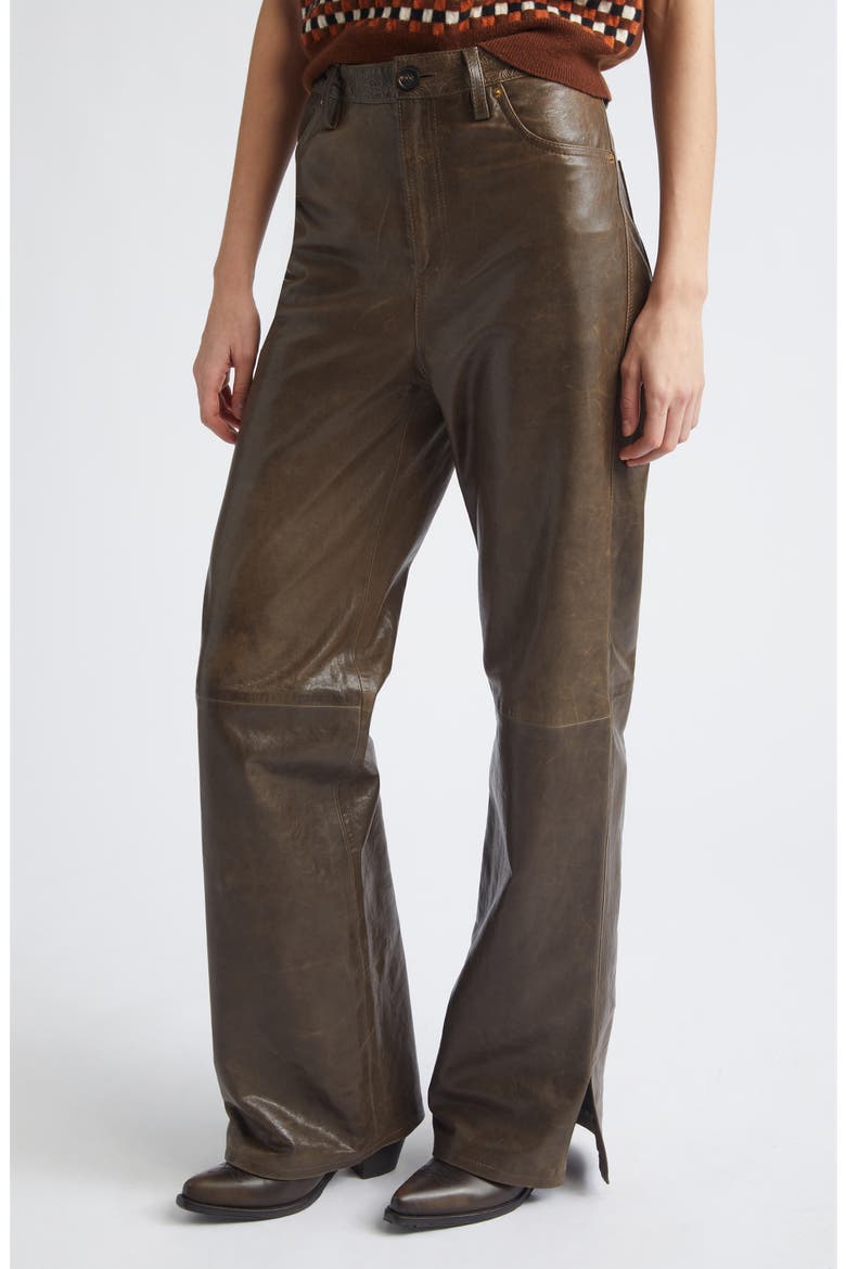 Melany Straight Leg Leather Pants, Main, color, MUD GREEN